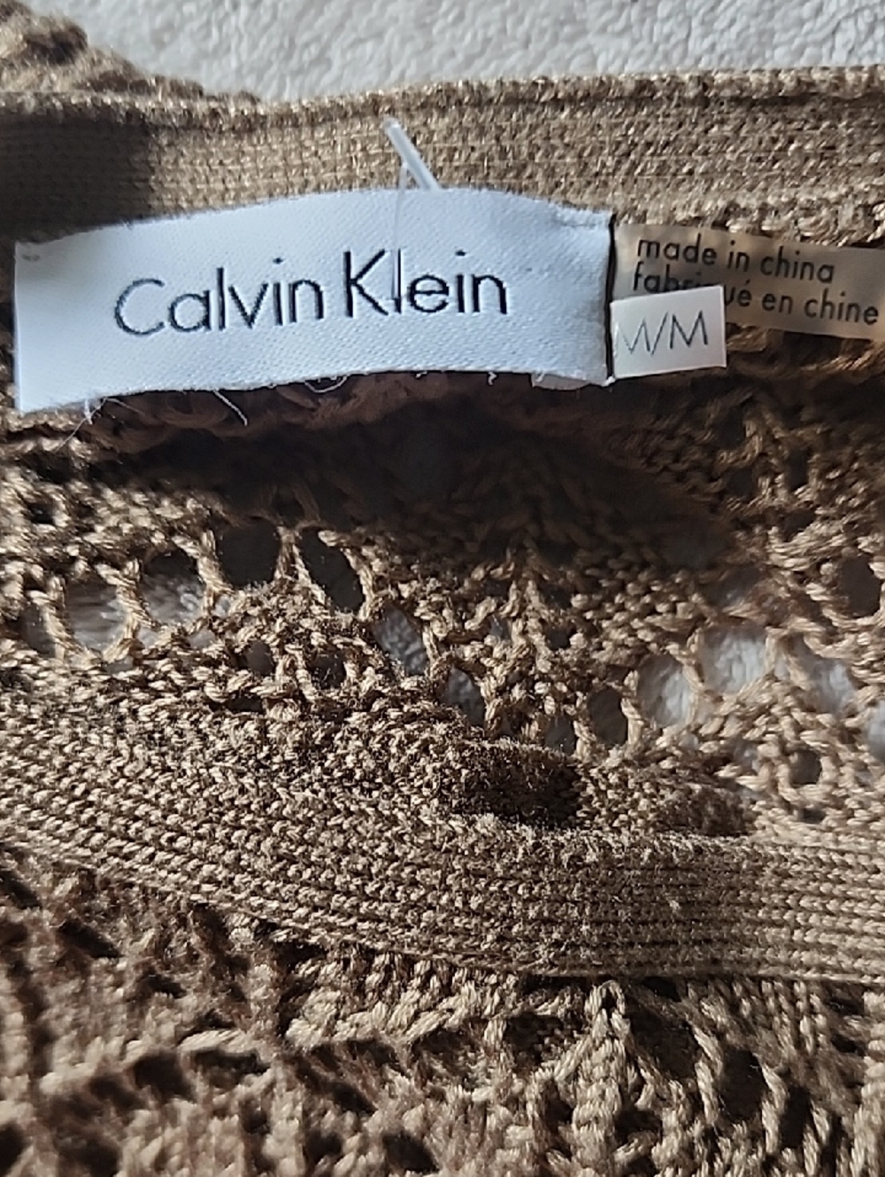 Calvin Klein Openwork Crochet Knit Dress in Brown